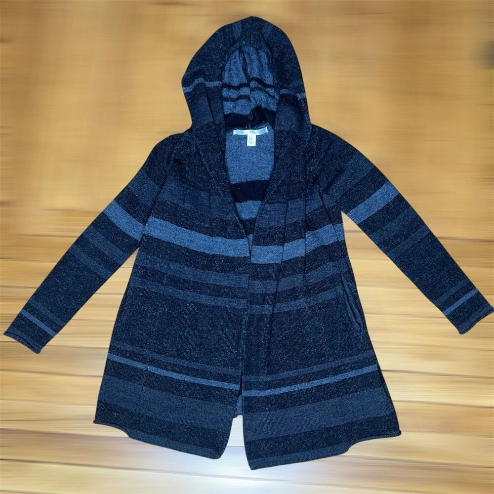 Max Studio, Merino Wool Blend Hooded Cardigan Striped Sweater, Women’s X-Small